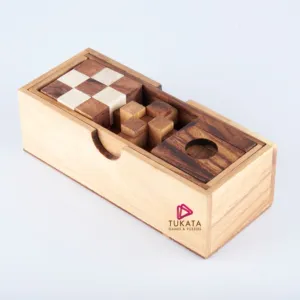 3 Individual Brainteaser Wooden Puzzles in Gift Wooden Box