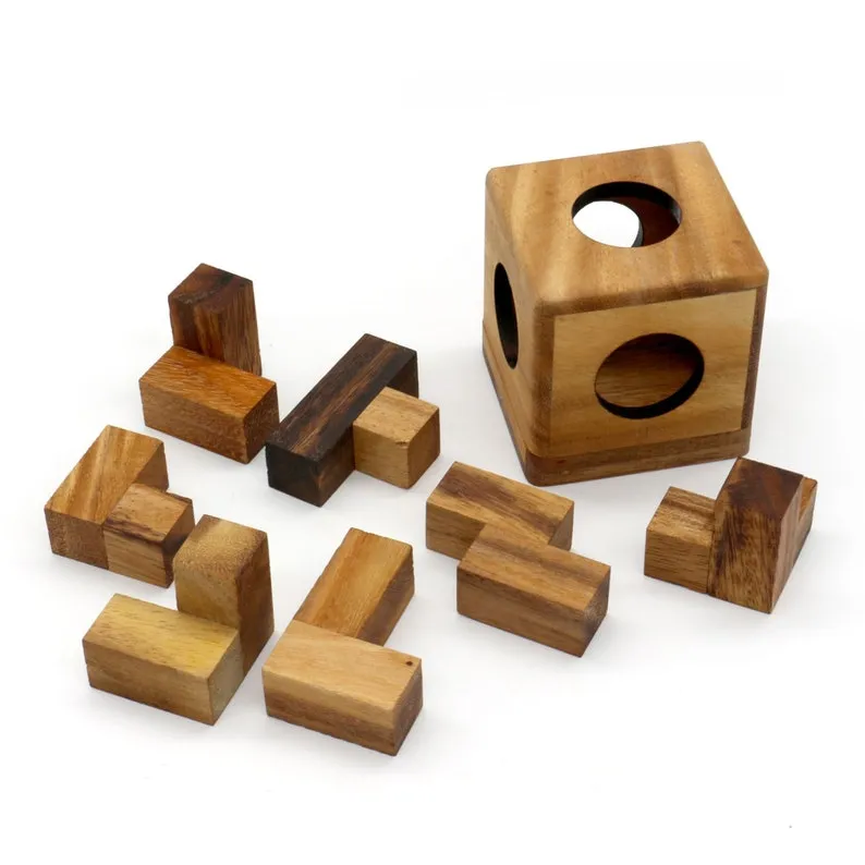 3 Individual Brainteaser Wooden Puzzles in Gift Wooden Box