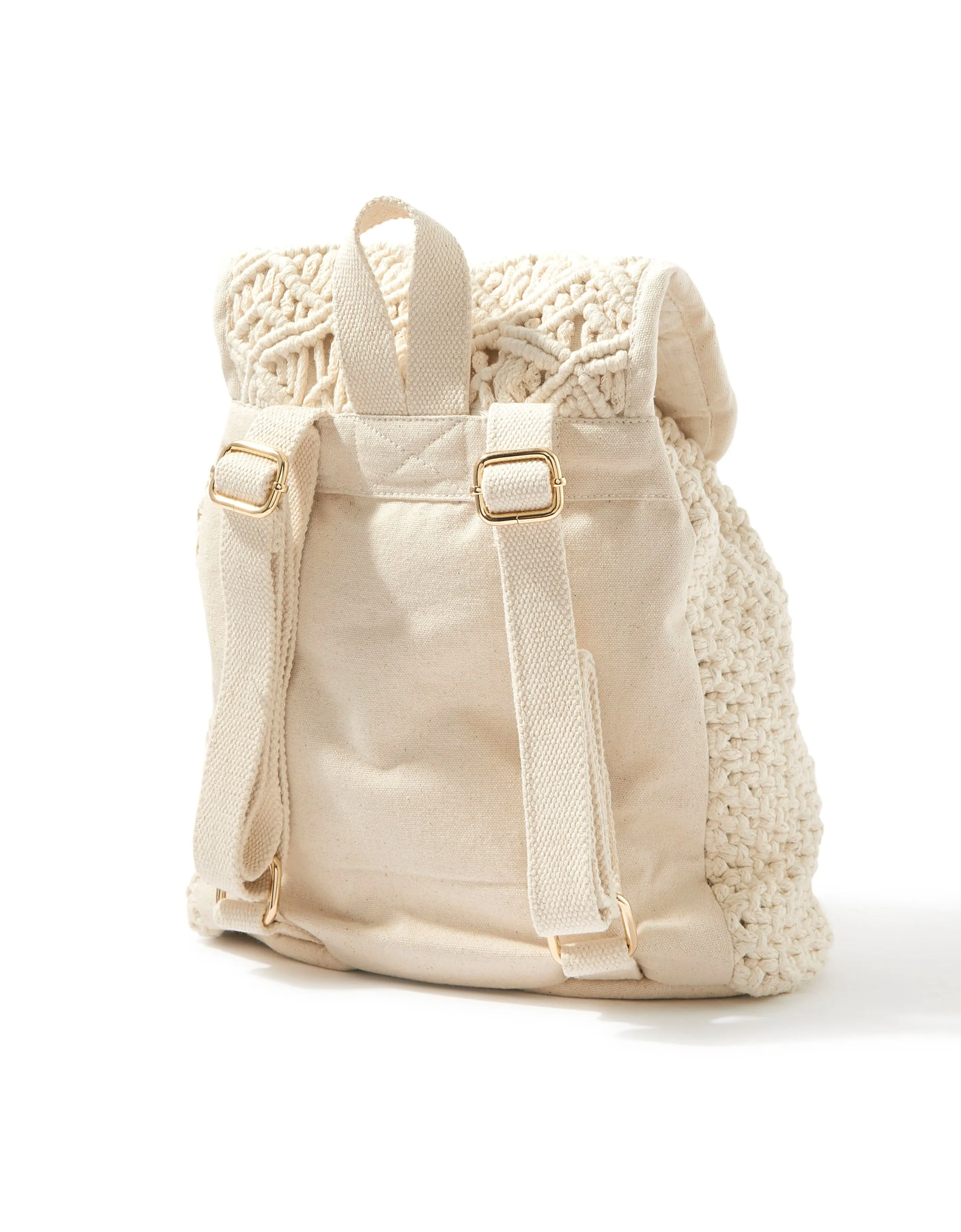 Accessorize London Women's White Woven Macrame backpack