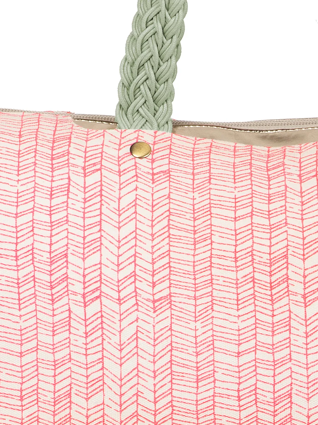 Berrylush Women Pink & White Geometric Printed Canvas Zipper-Up Oversized Tote Bag