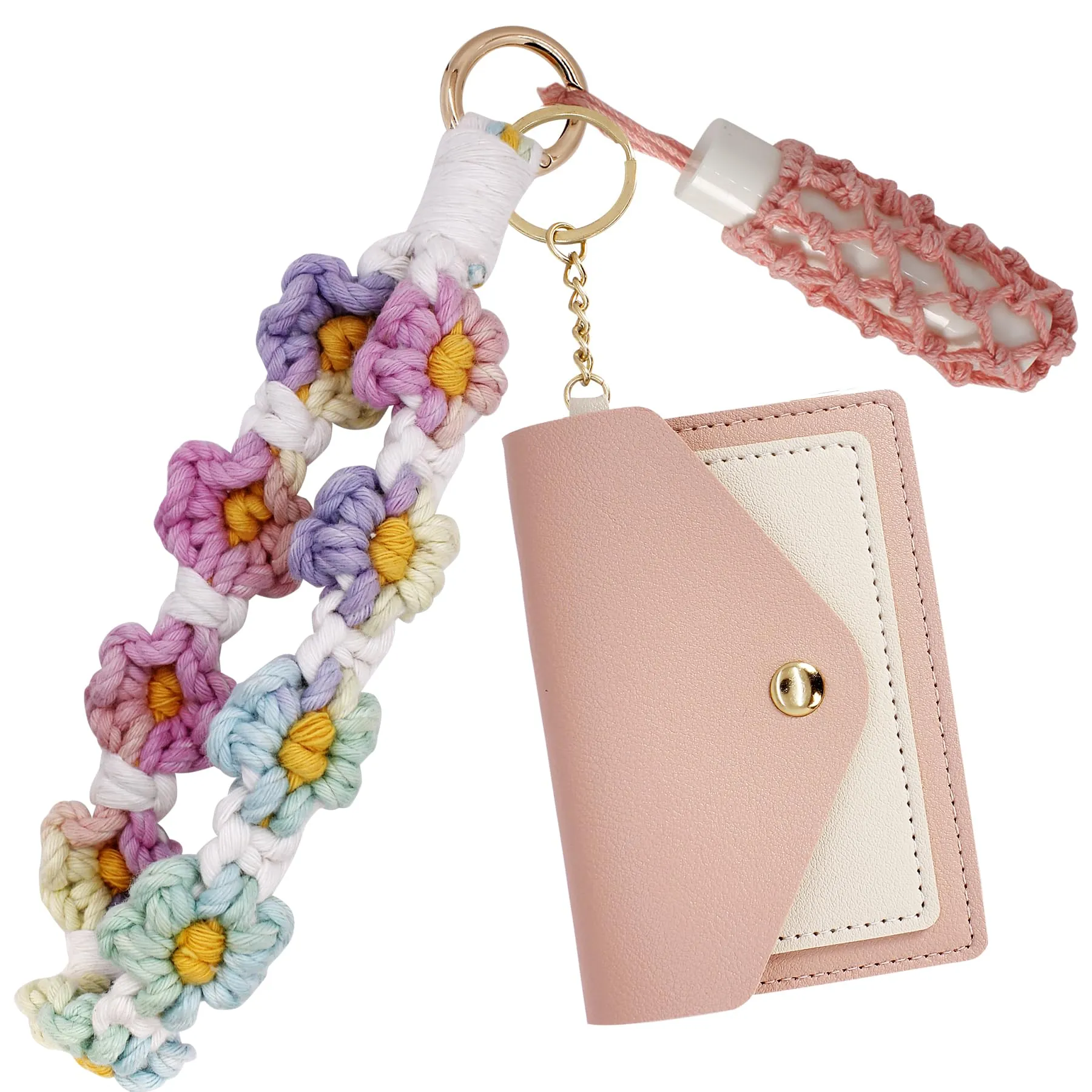 BIHRTC Wristlet Boho Keychains with Wallet Lipstick Holder Handmade Wristlet Bracelet Key Chain Weave Exquisite Hand Wrist Keyring Handmade Lanyard Keyring Wrist Lanyard for Women