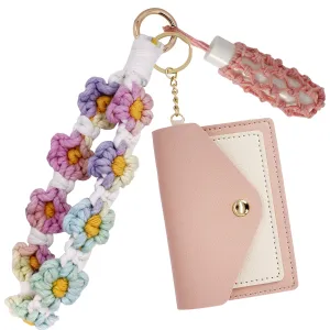 BIHRTC Wristlet Boho Keychains with Wallet Lipstick Holder Handmade Wristlet Bracelet Key Chain Weave Exquisite Hand Wrist Keyring Handmade Lanyard Keyring Wrist Lanyard for Women