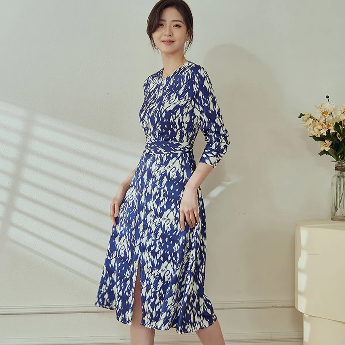 Bold Blue Animal Print Midi Dress