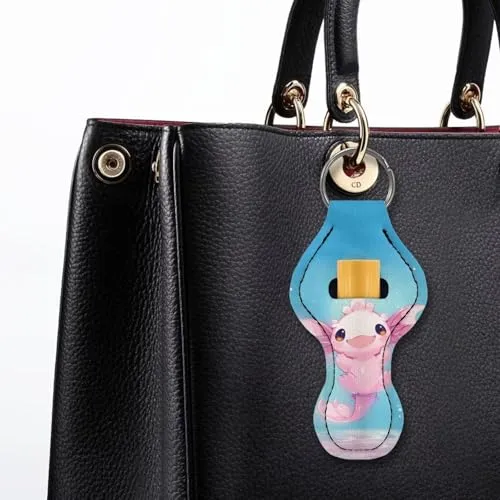 BYCHECAR Axolotl Chapstick Keychain Holder Kids Women Stocking Stuffers Lip Sleeve Pouch Key Chain Holder Lipgloss Lipstick Holder Small Gifts