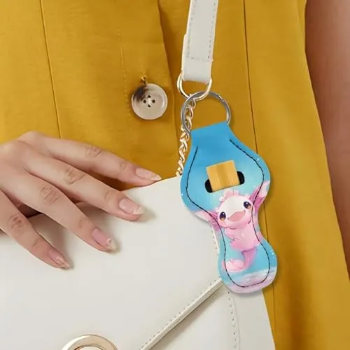 BYCHECAR Axolotl Chapstick Keychain Holder Kids Women Stocking Stuffers Lip Sleeve Pouch Key Chain Holder Lipgloss Lipstick Holder Small Gifts