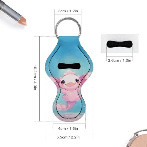 BYCHECAR Axolotl Chapstick Keychain Holder Kids Women Stocking Stuffers Lip Sleeve Pouch Key Chain Holder Lipgloss Lipstick Holder Small Gifts