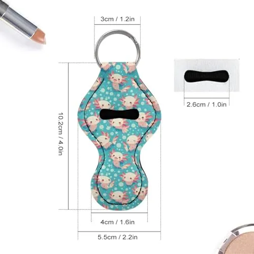 BYCHECAR Axolotl Print Chapstick Holder for Kids Cute Key Chains Chapstick Keychains Holder Women Girls Small Gifts Lip Balm Lipgloss Lipstick Holder
