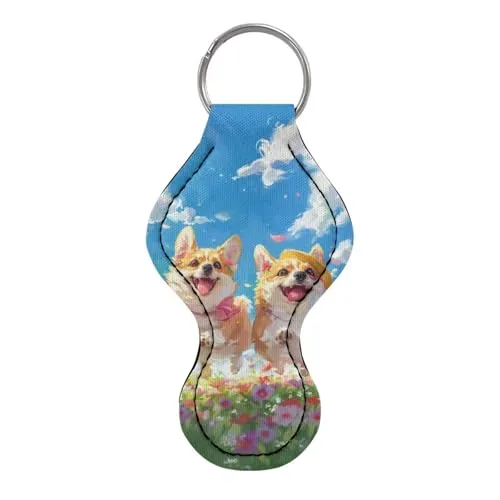 BYCHECAR Corgi Print Chapstick Keychain Holder Kids Women Stocking Stuffers Lip Sleeve Pouch Key Chain Holder Lipgloss Lipstick Holder Small Gifts
