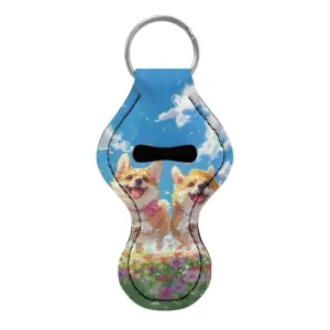 BYCHECAR Corgi Print Chapstick Keychain Holder Kids Women Stocking Stuffers Lip Sleeve Pouch Key Chain Holder Lipgloss Lipstick Holder Small Gifts