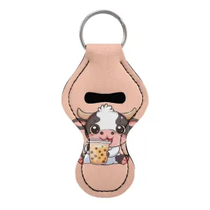 BYCHECAR Cow Chapstick Key Chain Holder for Women Lipstick Sleeve Pouch Lip Balm Portable Pocket Lip Gloss Tube Holder Clip-on Chapsticks Travel Accessories