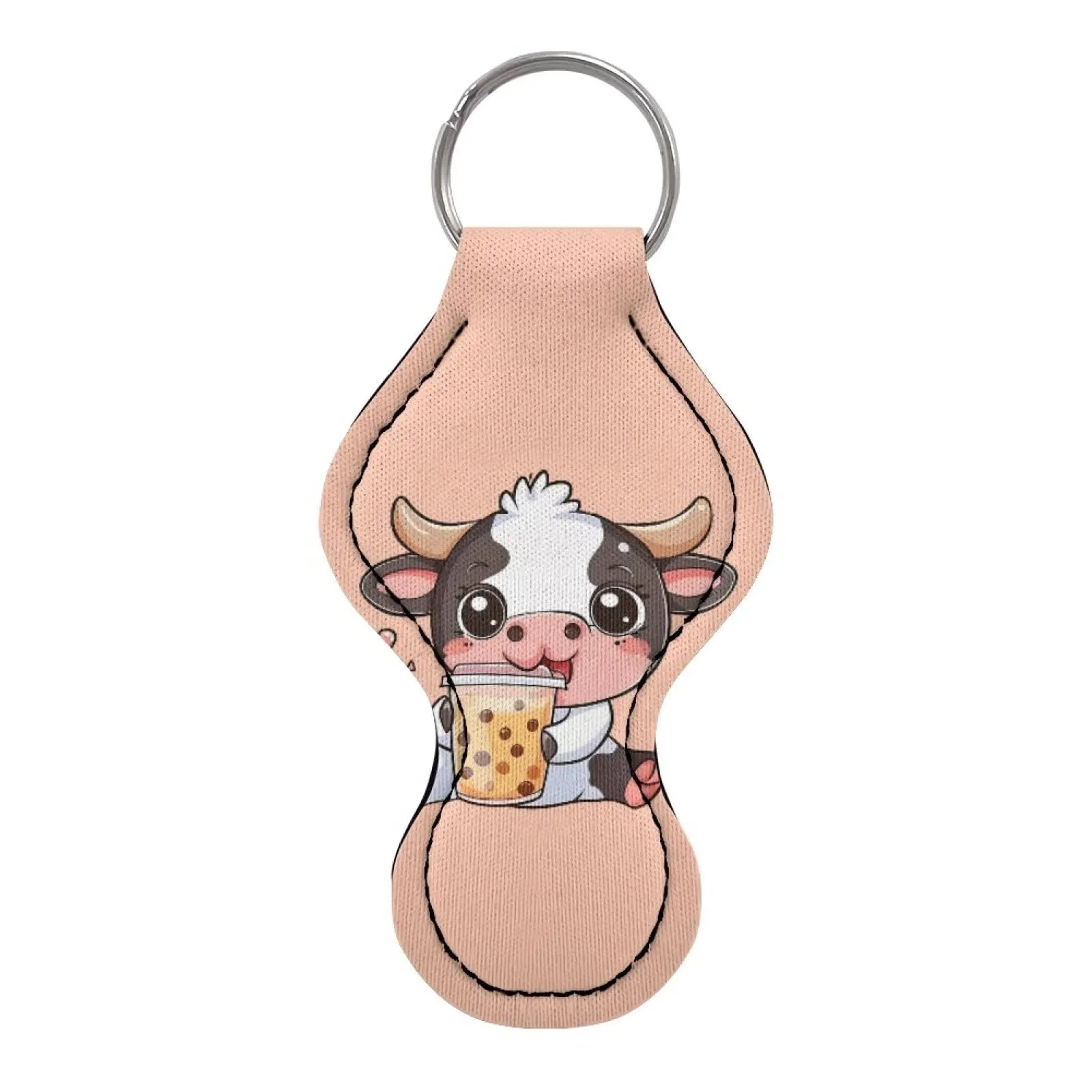 BYCHECAR Cow Chapstick Key Chain Holder for Women Lipstick Sleeve Pouch Lip Balm Portable Pocket Lip Gloss Tube Holder Clip-on Chapsticks Travel Accessories