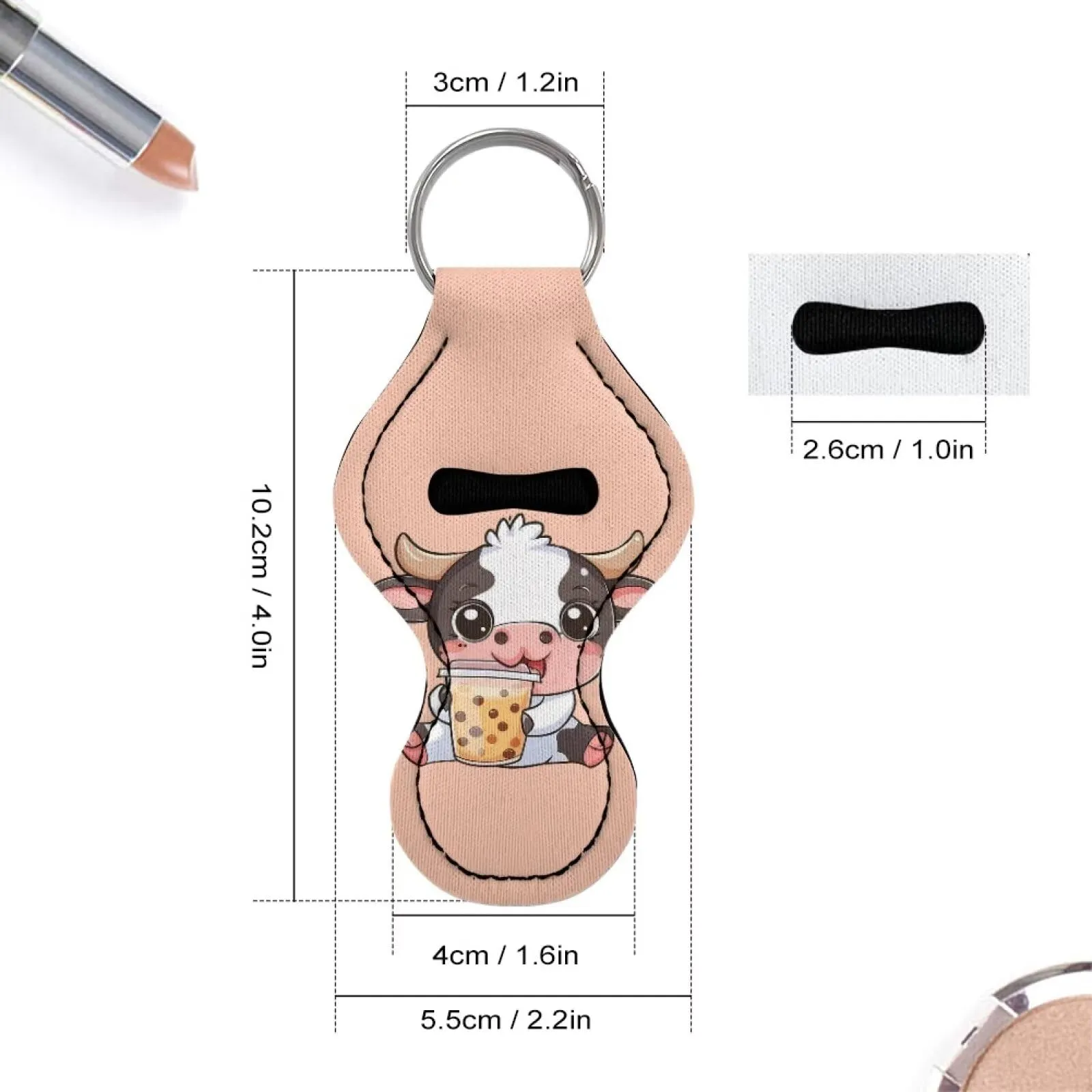 BYCHECAR Cow Chapstick Key Chain Holder for Women Lipstick Sleeve Pouch Lip Balm Portable Pocket Lip Gloss Tube Holder Clip-on Chapsticks Travel Accessories