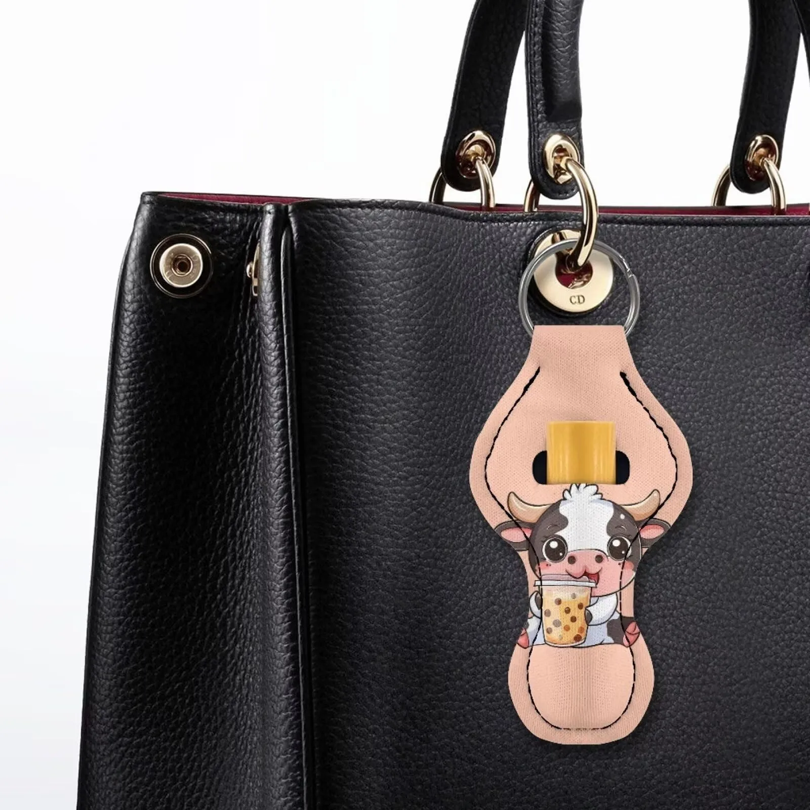 BYCHECAR Cow Chapstick Key Chain Holder for Women Lipstick Sleeve Pouch Lip Balm Portable Pocket Lip Gloss Tube Holder Clip-on Chapsticks Travel Accessories