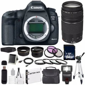 Canon EOD 5D III Digital Camera International Model   Canon EF 75-300 III  LP-E6 Replacement Battery   64GB SDXC Card  