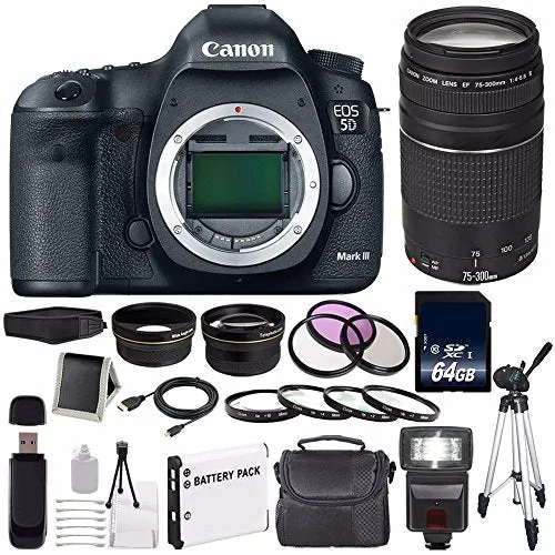 Canon EOD 5D III Digital Camera International Model   Canon EF 75-300 III  LP-E6 Replacement Battery   64GB SDXC Card  