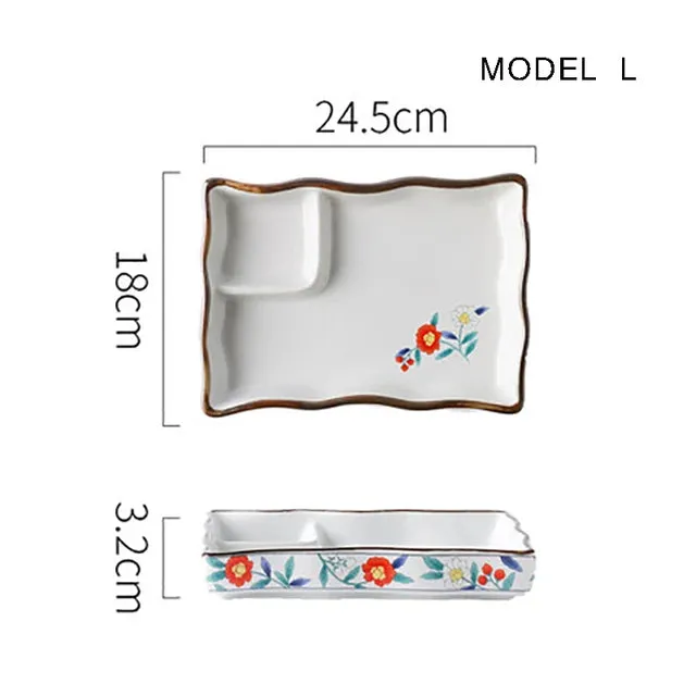 Dumpling plate sushi plate round square plate with soy sauce and vinegar partitioned snack plate ceramic plate for home use