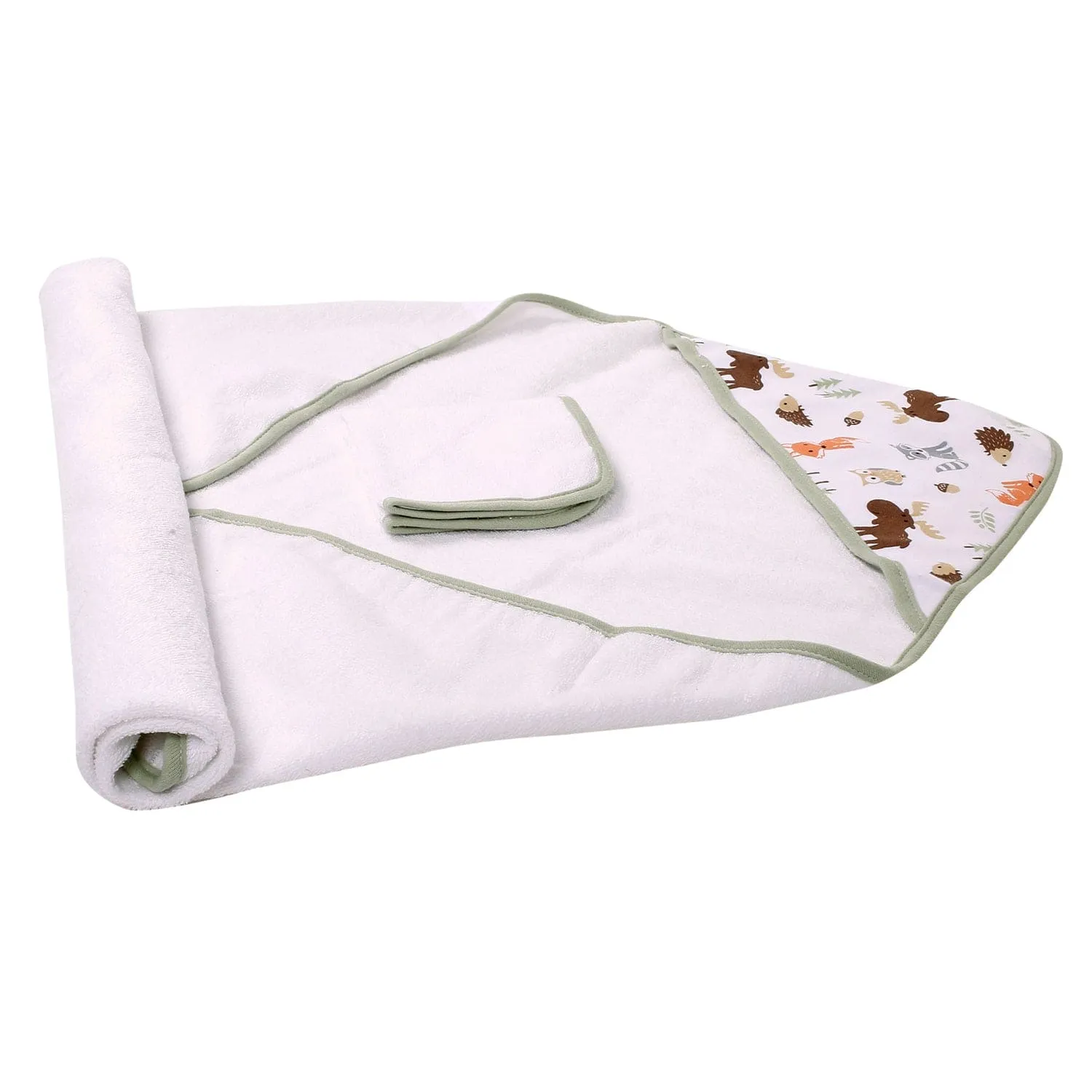Exotic Animals Green Hooded Towel & Wash Cloth Set