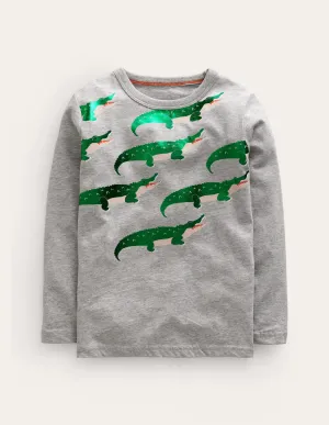 Foil printed T-shirt-Grey Marl Crocodile