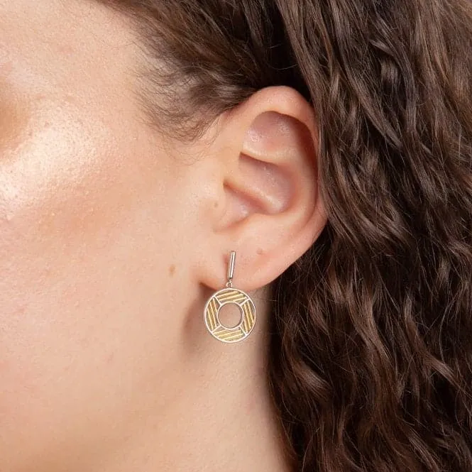Geo Cage Design Open Circle Yellow Gold Drop Earrings E6222