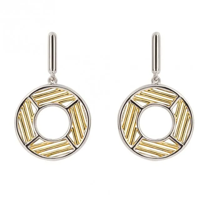 Geo Cage Design Open Circle Yellow Gold Drop Earrings E6222
