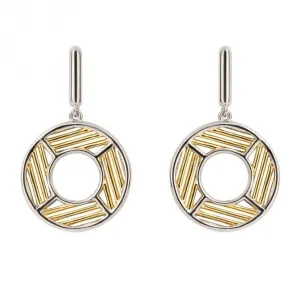 Geo Cage Design Open Circle Yellow Gold Drop Earrings E6222