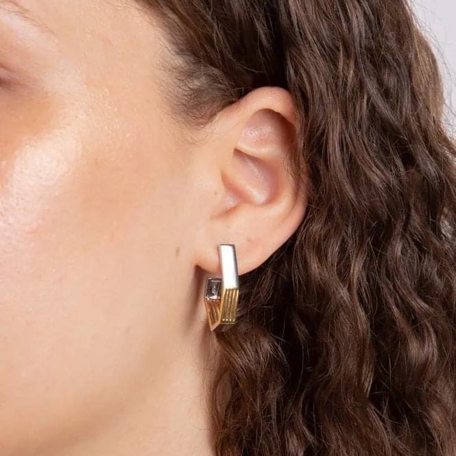 Geo Cage Design Open Yellow Gold Hoop Earrings E6220