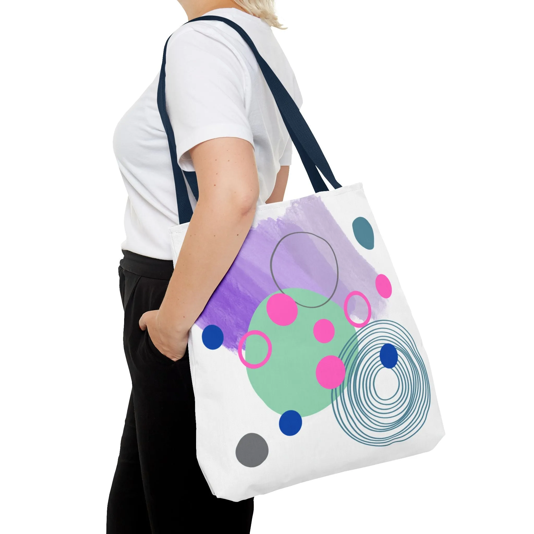 Geometric Tote Bag with Whimsical Digital Abstract Designs