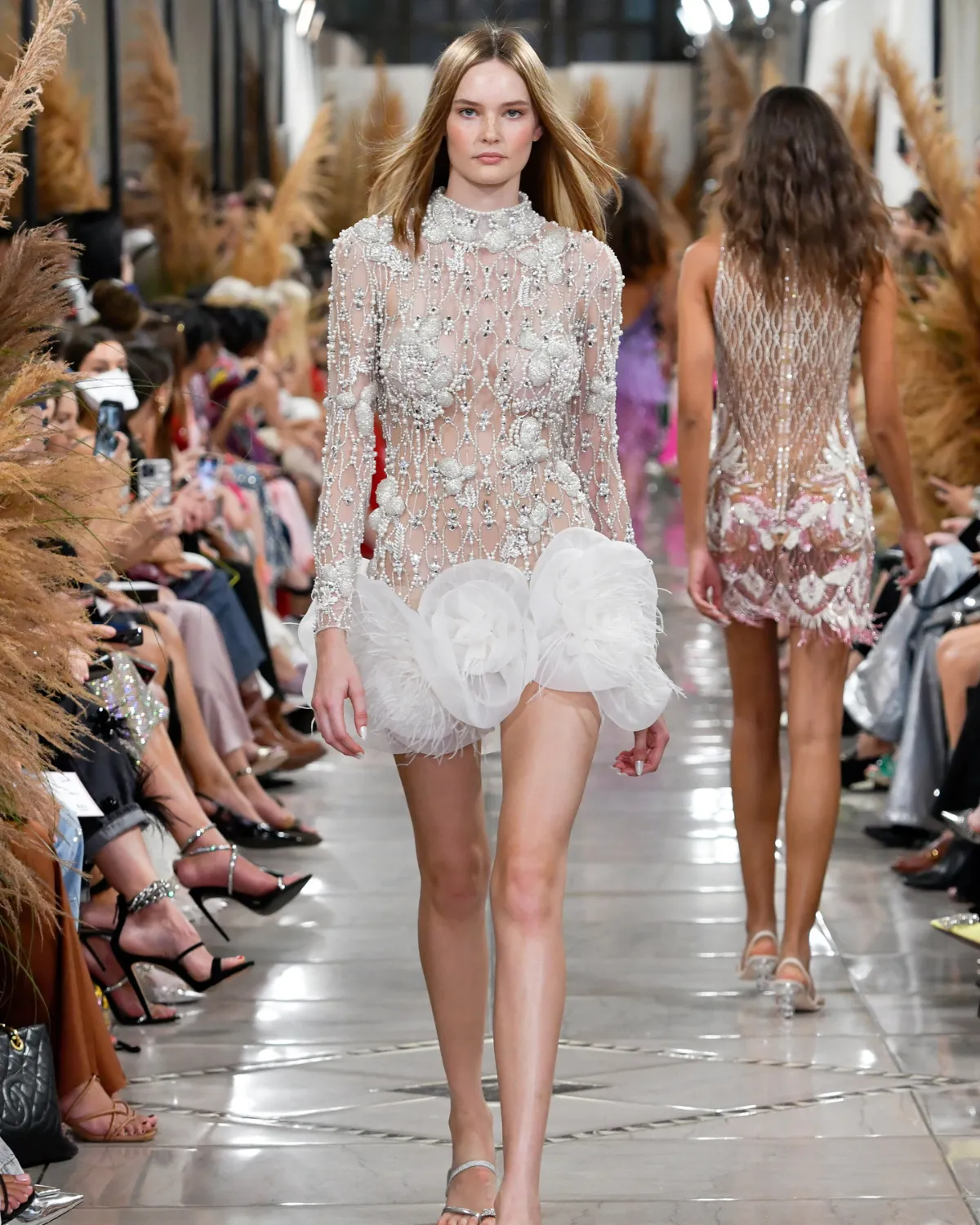Hand-Beaded High Neck Mini Dress