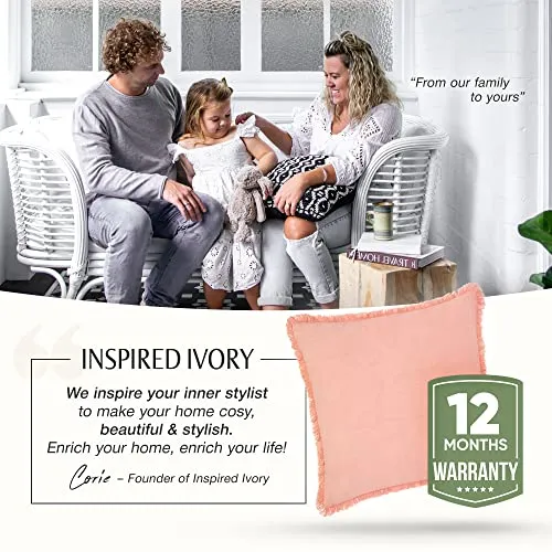 INSPIRED IVORY Linen Pillow Cover 18x18 Inch Pink Throw Pillow Cover