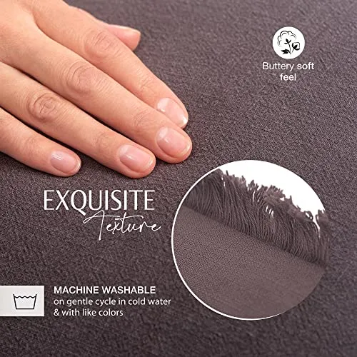 Inspired Ivory Linen Throw Pillow Cover 18x18 Inch - Charcoal Grey Throw Pillow Cover with Tassels - Decorative Soft Solid Cushion Cover for Sofa, Couch, Bed Decor, Single Sham (45x45cm)