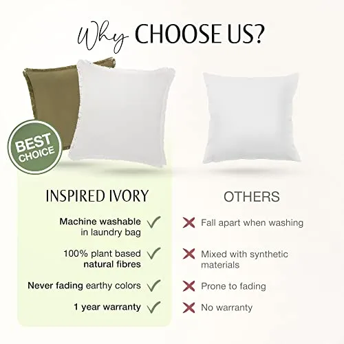 Inspired Ivory Linen Throw Pillow Decorative Covers 18x18 Inch Off White