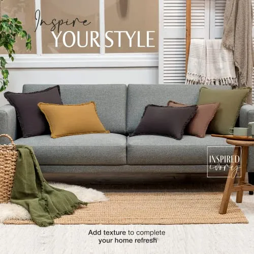 INSPIRED IVORY Mustard Yellow Throw Pillow Cover 12x20 Inch Modern Farmhouse