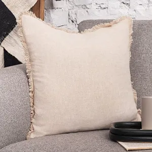 Inspired Ivory Throw Pillow Cover 18 x 18 Inch - Decorative Natural Linen Pillow Cover with Tassel Trim - Farmhouse Pillow Cushion Cover for Sofa, Couch, Bed Decor - Square Burlap Sham (Light Beige)
