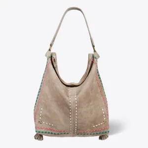 Jerome Dreyfuss Suede Slouchy Shoulder Bag in Sashiko Coconut