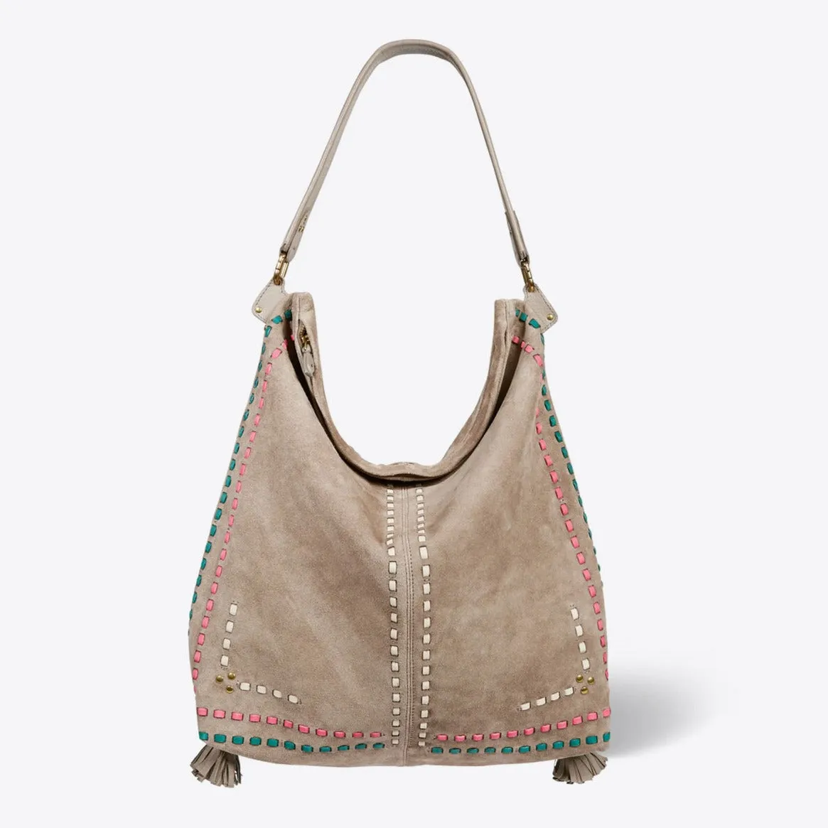 Jerome Dreyfuss Suede Slouchy Shoulder Bag in Sashiko Coconut
