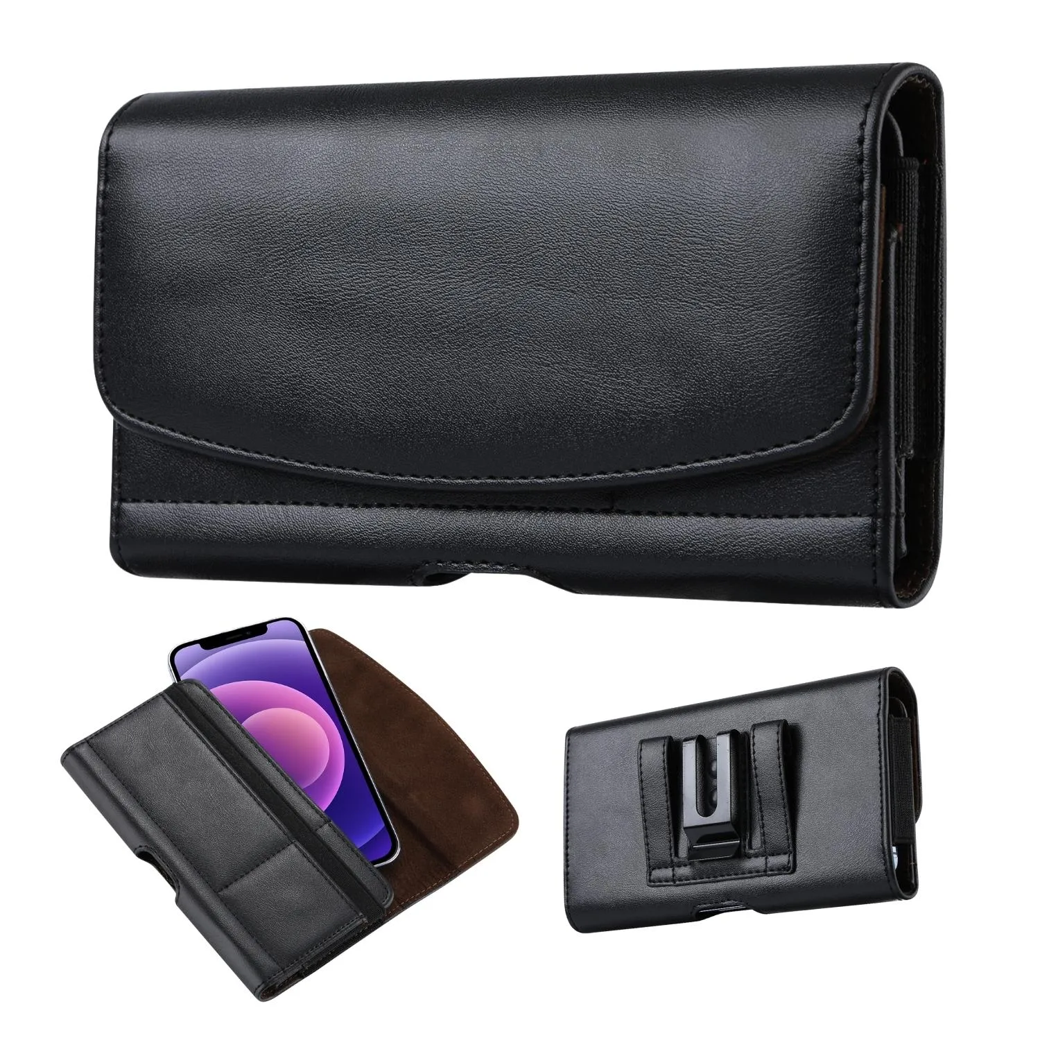Leather Holster Phone Case with Belt Clip for iPhone 15 Pro Max, iPhone 15 Plus (Fits w/Otterbox Commuter Case)
