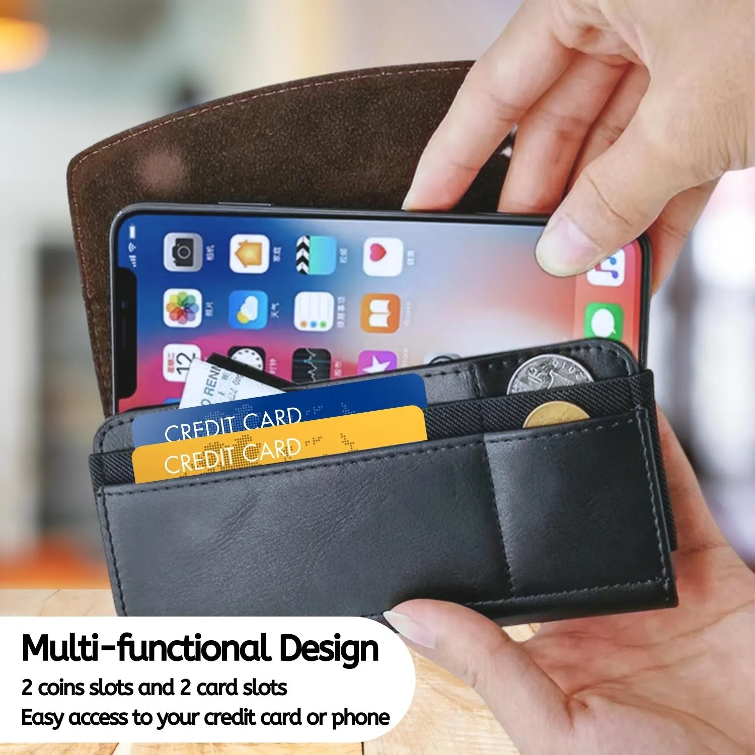 Leather Holster Phone Case with Belt Clip for iPhone 15 Pro Max, iPhone 15 Plus (Fits w/Otterbox Commuter Case)