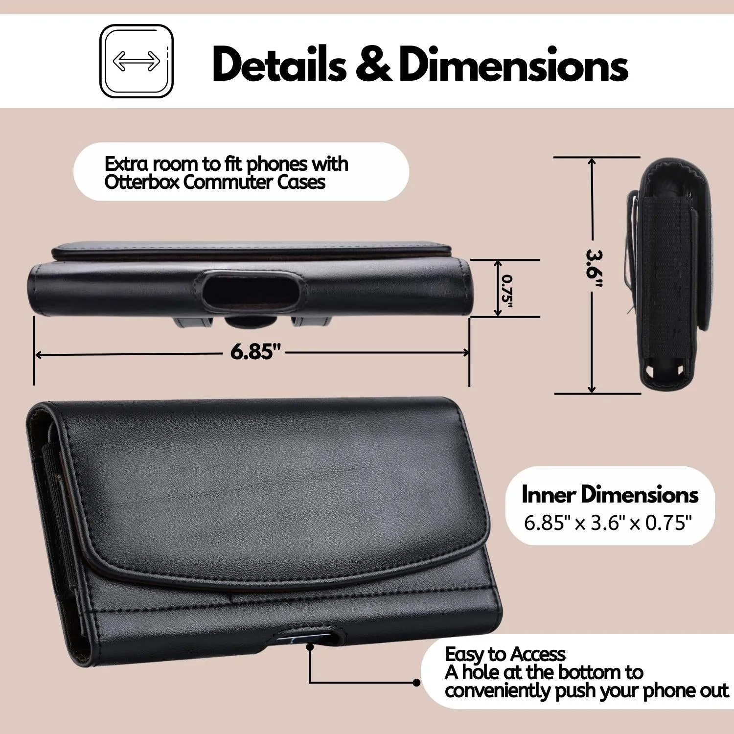 Leather Holster Phone Case with Belt Clip for iPhone 15 Pro Max, iPhone 15 Plus (Fits w/Otterbox Commuter Case)