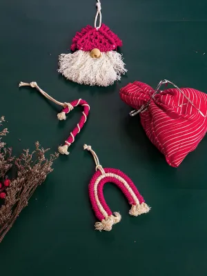Macrame Christmas Ornaments Set of 3 Red and White