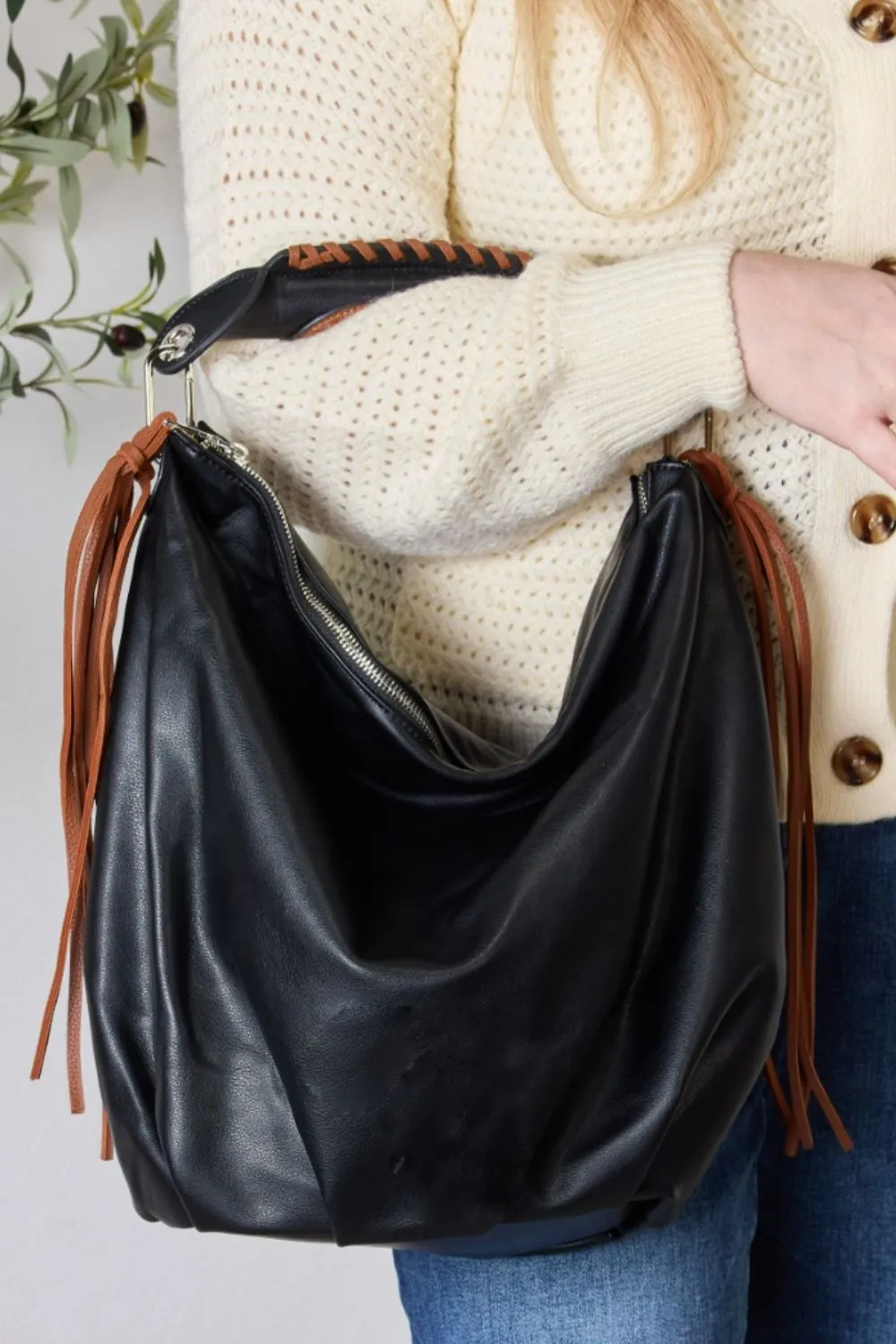 Maria Fringe Detail Contrast Hobo Handbag