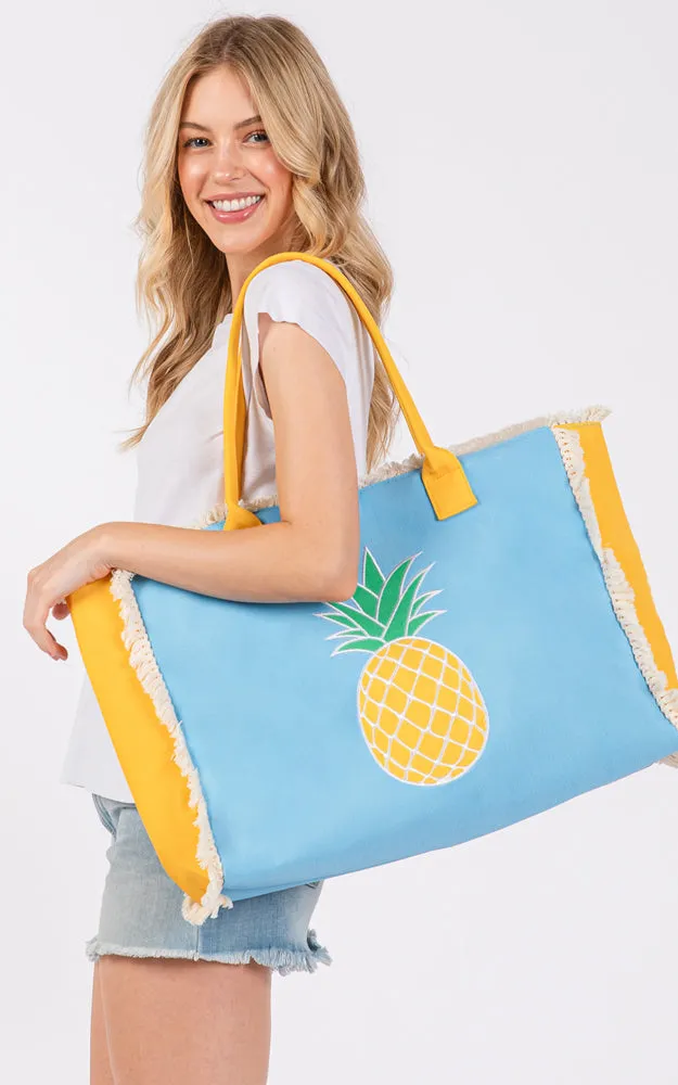 MB0269 EMBROIDERED ANCHOR PATCH FRINGE TOTE BAG