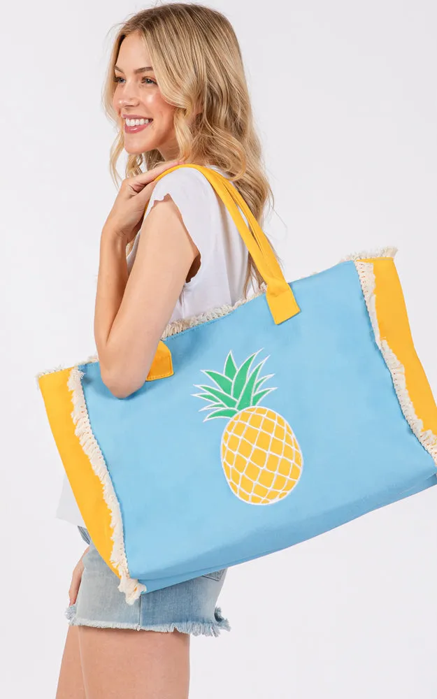 MB0269 EMBROIDERED ANCHOR PATCH FRINGE TOTE BAG