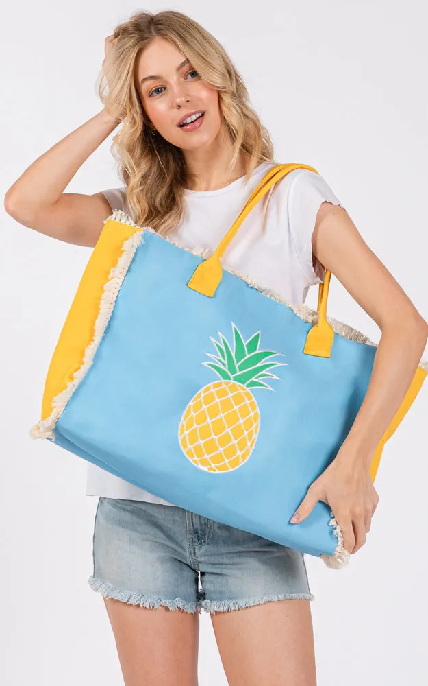 MB0269 EMBROIDERED ANCHOR PATCH FRINGE TOTE BAG