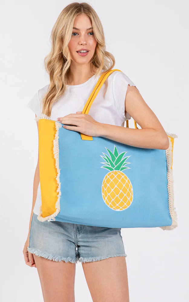 MB0269 EMBROIDERED ANCHOR PATCH FRINGE TOTE BAG