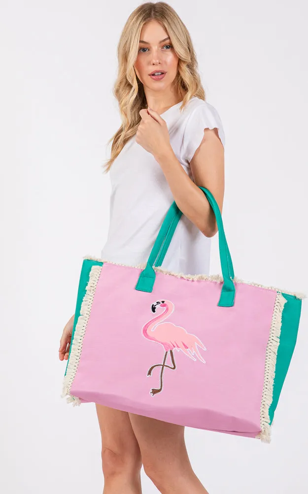 MB0269 EMBROIDERED ANCHOR PATCH FRINGE TOTE BAG