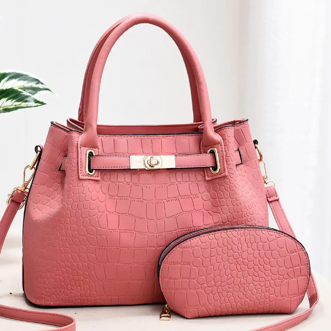 New Trendy Fashion Two-piece Set Embossed Crocodile Pattern One Shoulder Crossbody Large Capacity Handbag