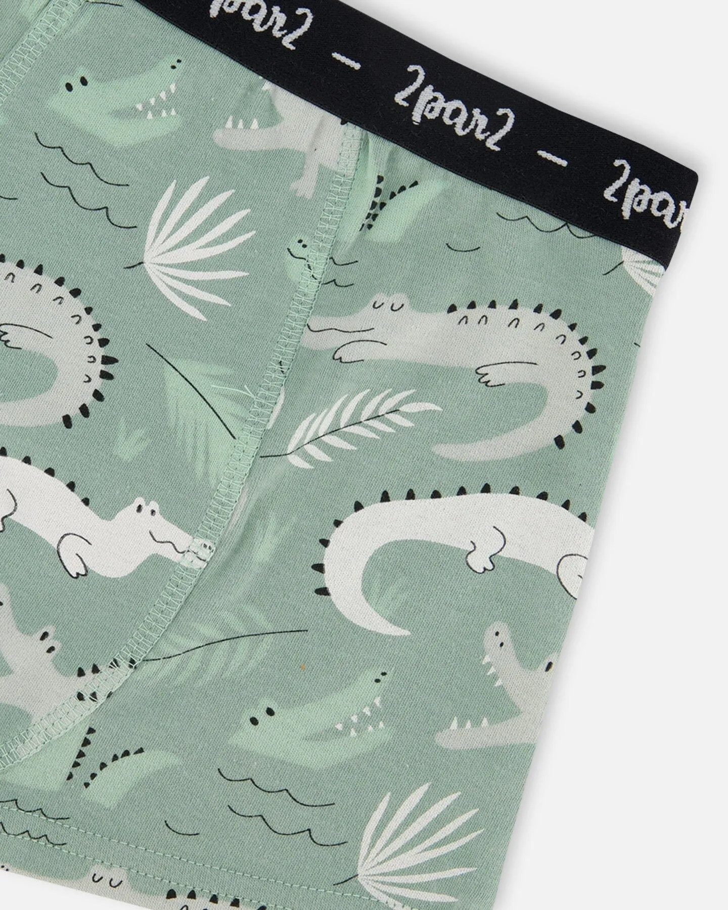 Printed Organic Cotton Boxer Shorts Light Sage And Gray Crocodile