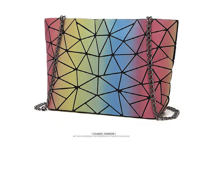 Rainbow Backpack Geometric Lattice Laser Bag Fashion Noctilucent