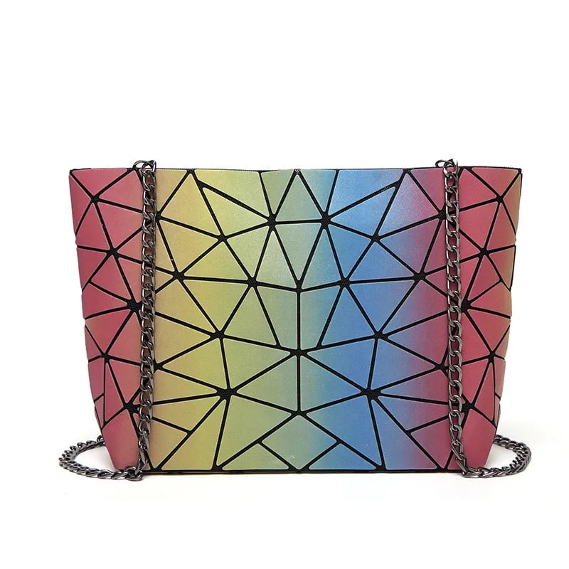 Rainbow Backpack Geometric Lattice Laser Bag Fashion Noctilucent