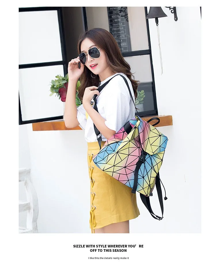 Rainbow Backpack Geometric Lattice Laser Bag Fashion Noctilucent